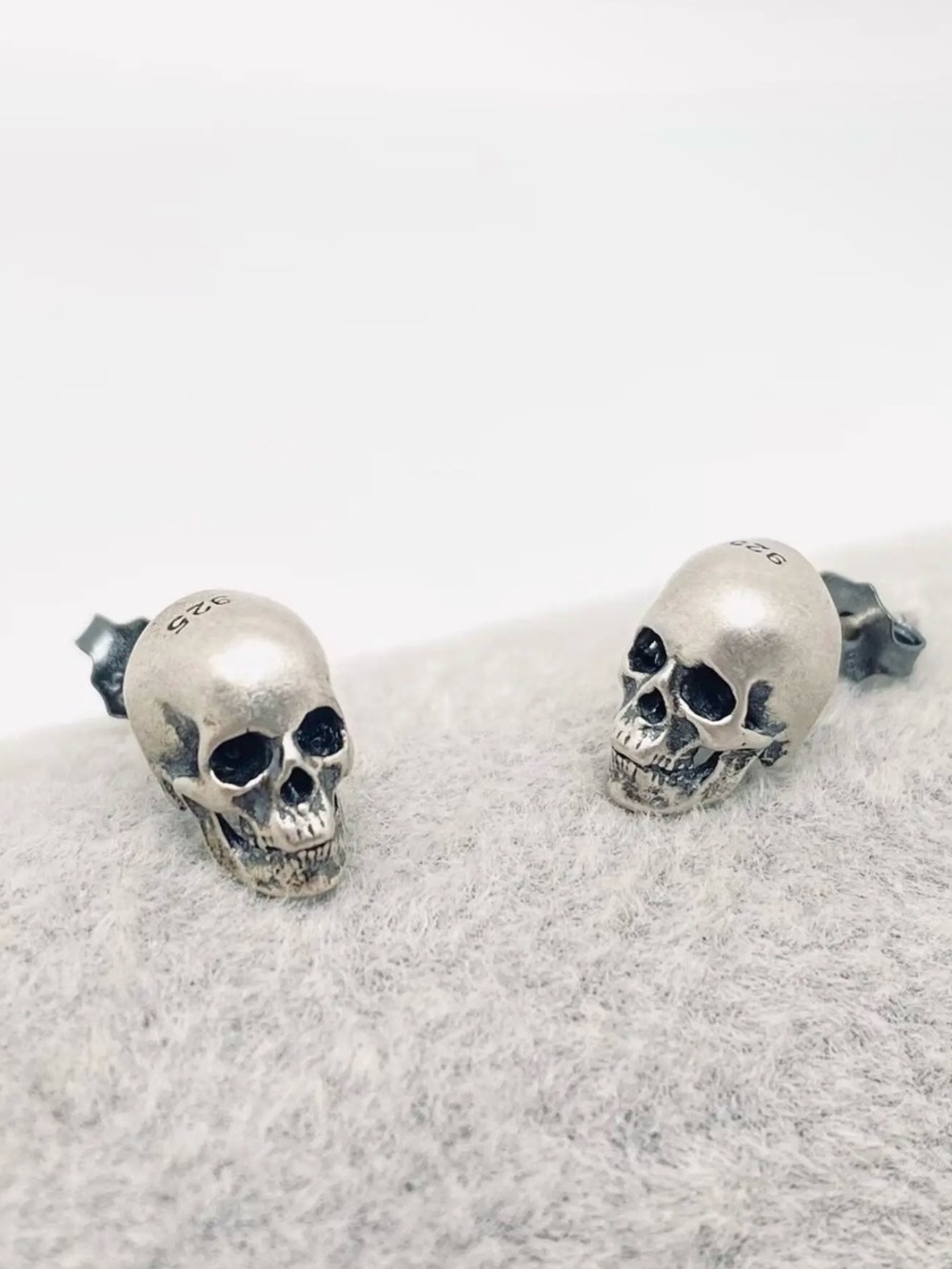 Sterling Silver Gothic Skull Stud Earrings